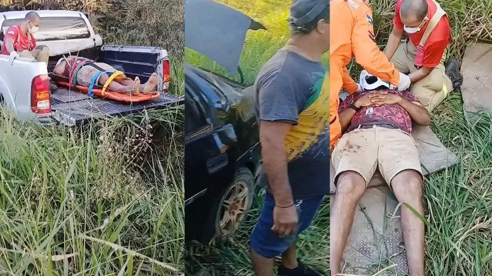 Vídeo: Capotamento com 5 pescadores na BR-364 choca pela violência: carro deu seis giros no ar antes de cair em ribanceira