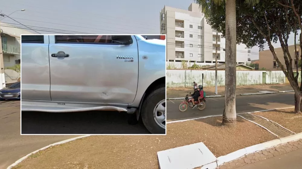 Acidente de trânsito em Cacoal envolve colisão entre caminhonete e moto na na Av. Sete de Setembro em Cacoal