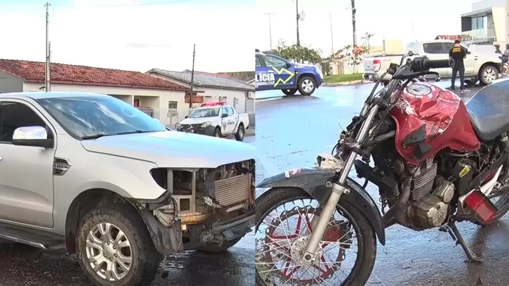 Motociclista sofre ferimentos em acidente com caminhonete em Cacoal no bairro Novo Horizonte