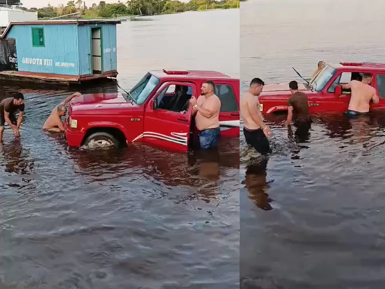 Picape Chevrolet D-20 Afunda no Rio Guaporé em Pimenteiras do Oeste: Resgate Inusitado Chama Atenção