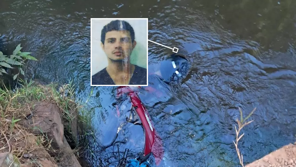 Mecânico morre ao cair com Honda Biz no rio após se desequilibrar em buraco na cabeceira da ponte na Linha 148