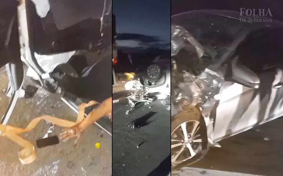 Vídeos: Violenta colisão entre quatro veículos deixa idosos feridos e paralisa rodovia entre Ji-Paraná e Presidente Médici