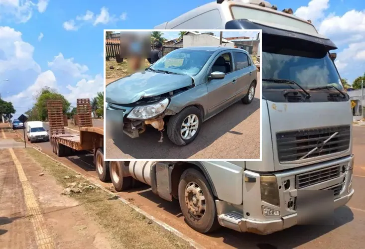  Colisão Brutal entre Carro e Carreta em Cacoal no cruzamento da Rua Padre Manoel de Nóbrega com a Avenida Guaporé