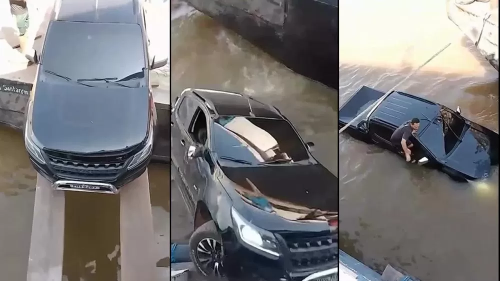 Vídeo: Camionete modelo S10 cai em rio ao tentar embarcar em balsa de transporte 