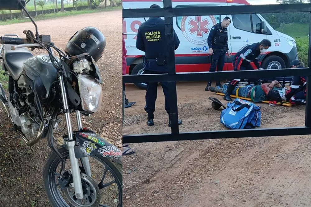Motociclista sofre grave queda em quebra-molas na Linha 37, em Ouro Preto (RO)